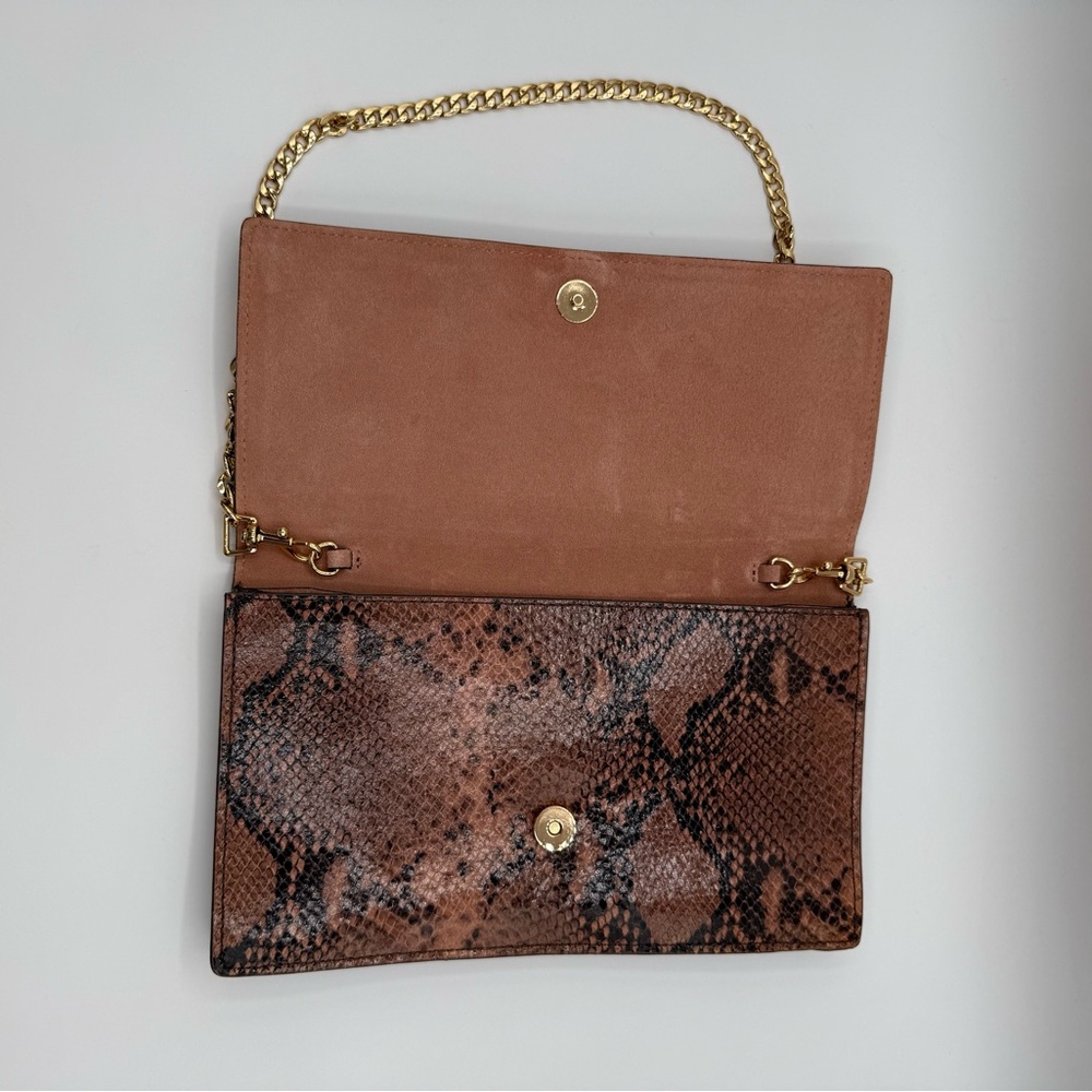 Ann Taylor Genuine Suede Snake Print Convertible Clutch Gold Chain - NWT - Picture 4 of 14